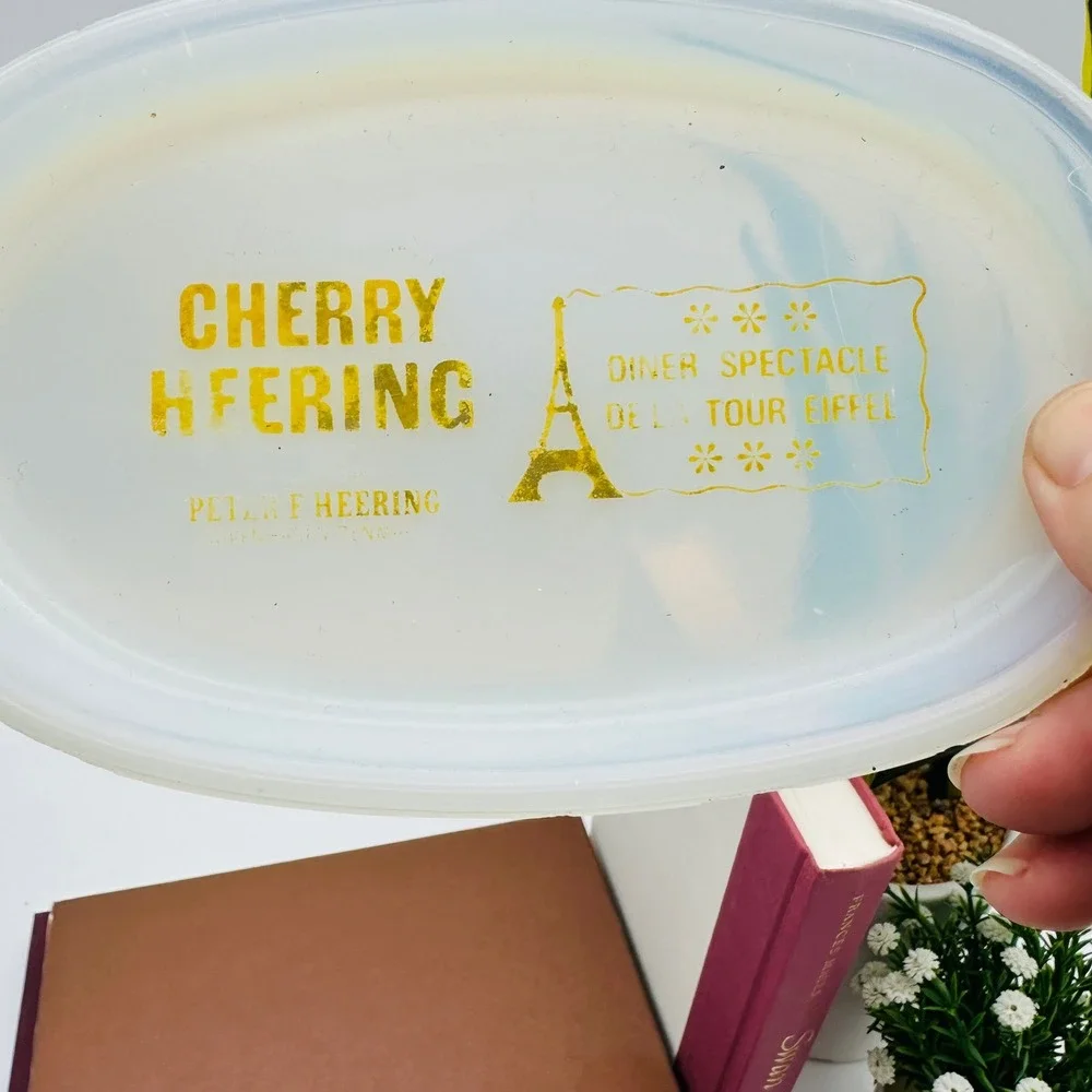 Vintage Cherry Heering Peter F Heering Paris Eiffel Tower Milk Glass Tray